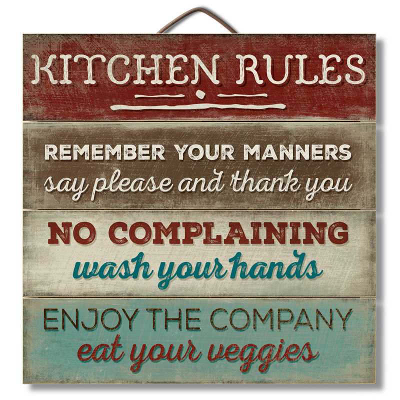 August Grove Kitchen Rules Horizontal Pallet Wood Sign Wall Décor